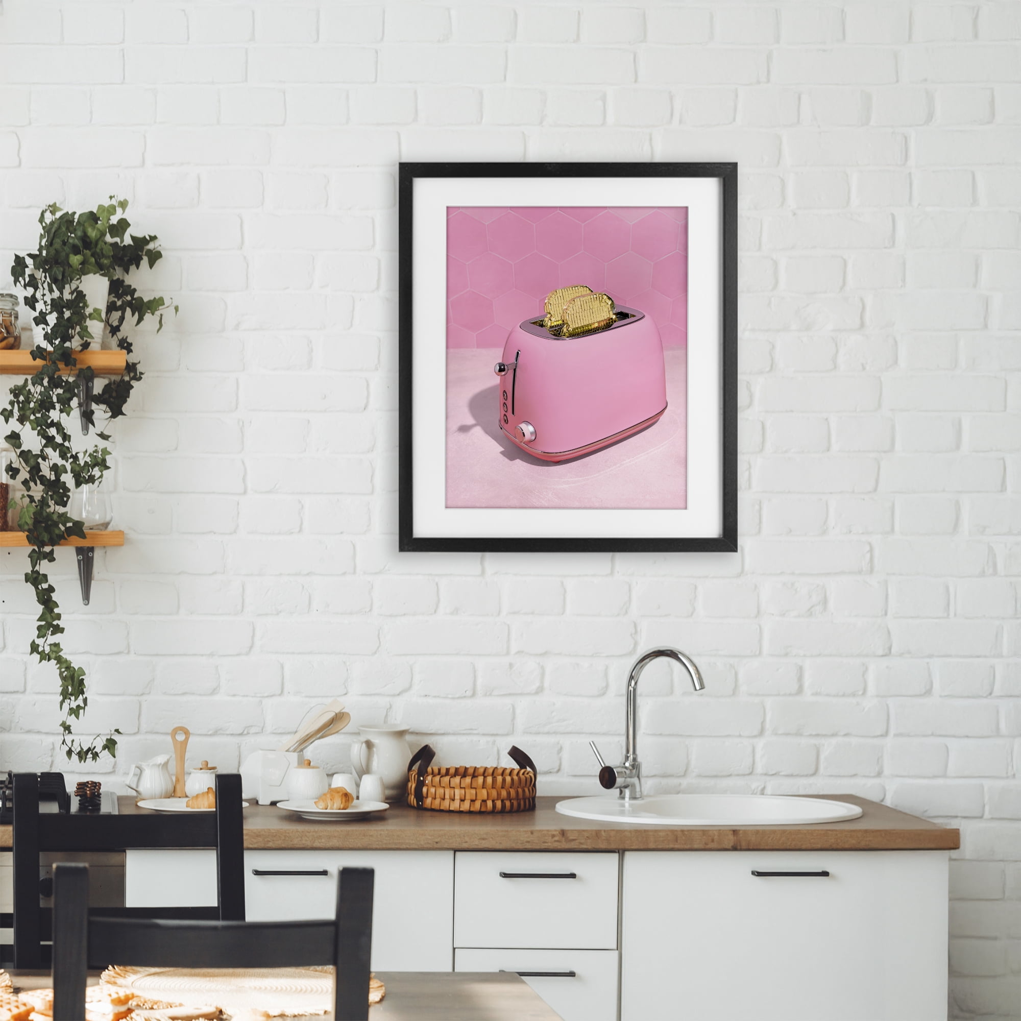 Stupell Industries Golden Toaster over Pink Black Framed Print Under Glass, design by LISH Creative