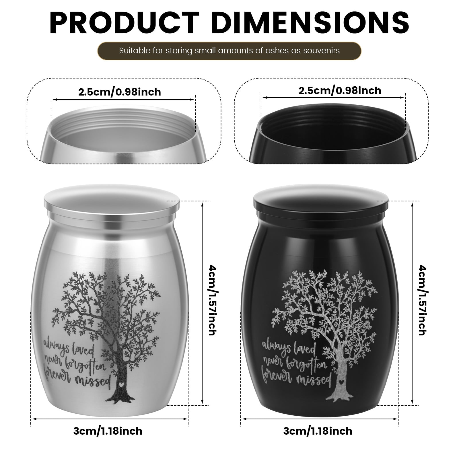 4pack Mini Cremation Urn Aluminum Memorial Keepsake with Tree of Life Design Small Funeral Urn for Human or Pet Ash Gift for Pet Lover (Silver+Black)