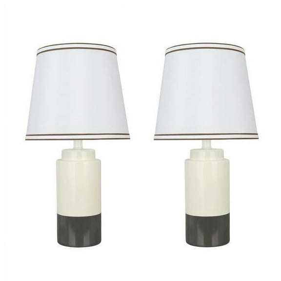 Aspen Creative 40114-12, Two Pack Set - 18 1/2" High Traditional Ceramic Table Lamp, Off White & Grey and Empire Shaped Lamp Shade in Off White, 10" Wide