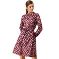 thumbnail image 1 of INSPIRE CHIC Robe à Manches Longues pour Femme, Florale, Évasée, à Nouer à la Taille, Col Smock, 1 of 6