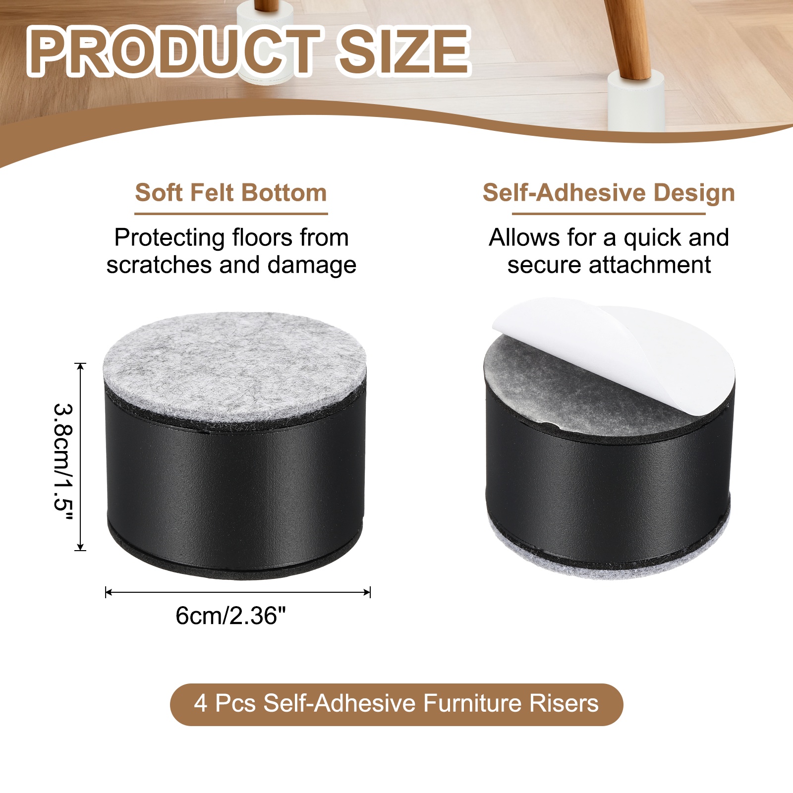 4 Pack Round Self-Adhesive Furniture with Felt Pads 2.36"x1.5", Black