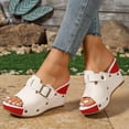 thumbnail image 2 of Rokment Women's Studded Buckles Platform Wedge Mules Slip on Sandals Fashion Casual Suede Peep Toe Color Block Chunky High Heels Summer Dressy Slides Red Size 7, 2 of 6