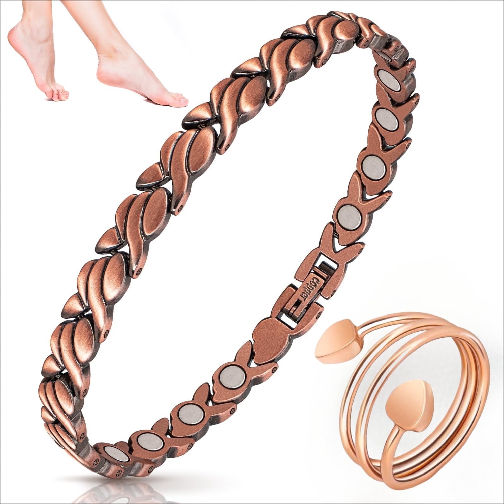 DESIGNICE Copper Magnetic Ankle Bracelets Set for Women,Copper Anklet Ring Jewelry Gift,Copper Anklet for Women