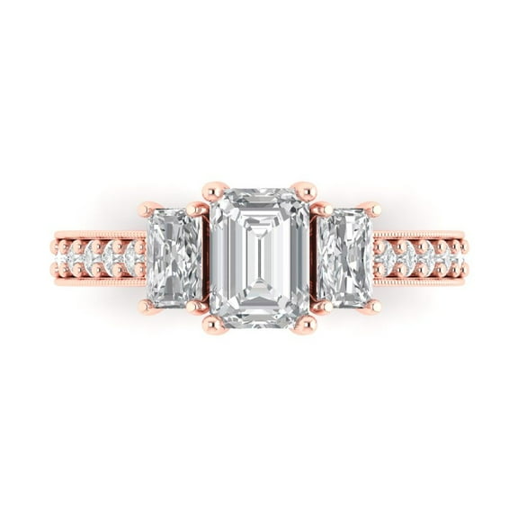 Three-Stone Engagement Ring for Women - 1.88ct Simulated Diamond in 18K Rose Gold Promise Ring