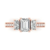 1.88 ct Emerald Cut White Sapphire 3 Stone 18K Rose Gold Womens Engagement Ring