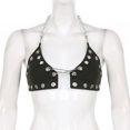 thumbnail image 4 of Top corto de moda de retazos con cadenas, Tops sin espalda, ropa con cuello Halter, hombros descubiertos , gótico para Festival de BLESIY Blusas de mujer, 4 of 8