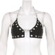 thumbnail image 4 of Top corto de moda de retazos con cadenas, Tops sin espalda, ropa con cuello Halter, hombros descubiertos , gótico para Festival de BLESIY Blusas de mujer, 4 of 8