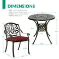 thumbnail image 3 of VIVIJASON 3-Piece Patio Furniture Dining Set, All-Weather Cast Aluminum Outdoor Bistro Set, Include 2 Chairs, 2 Cushions and 30.8" Round Table w/Umbrella Hole for Balcony, Lawn, Backyard, Red Cushion, 3 of 7