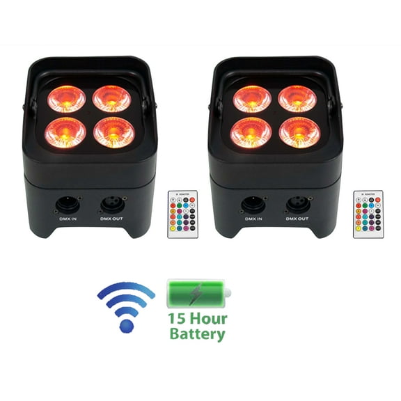 2 Rockville BEST PAR 50 Rechargeable Par Can Wash Lights w/Wireless DMX RGBWA UV