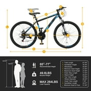 UBesGoo 26 Lightweight Explorer Mountain Bike, 21-Speed for Men and Women Disc Brakes & Suspension, Blue/Black