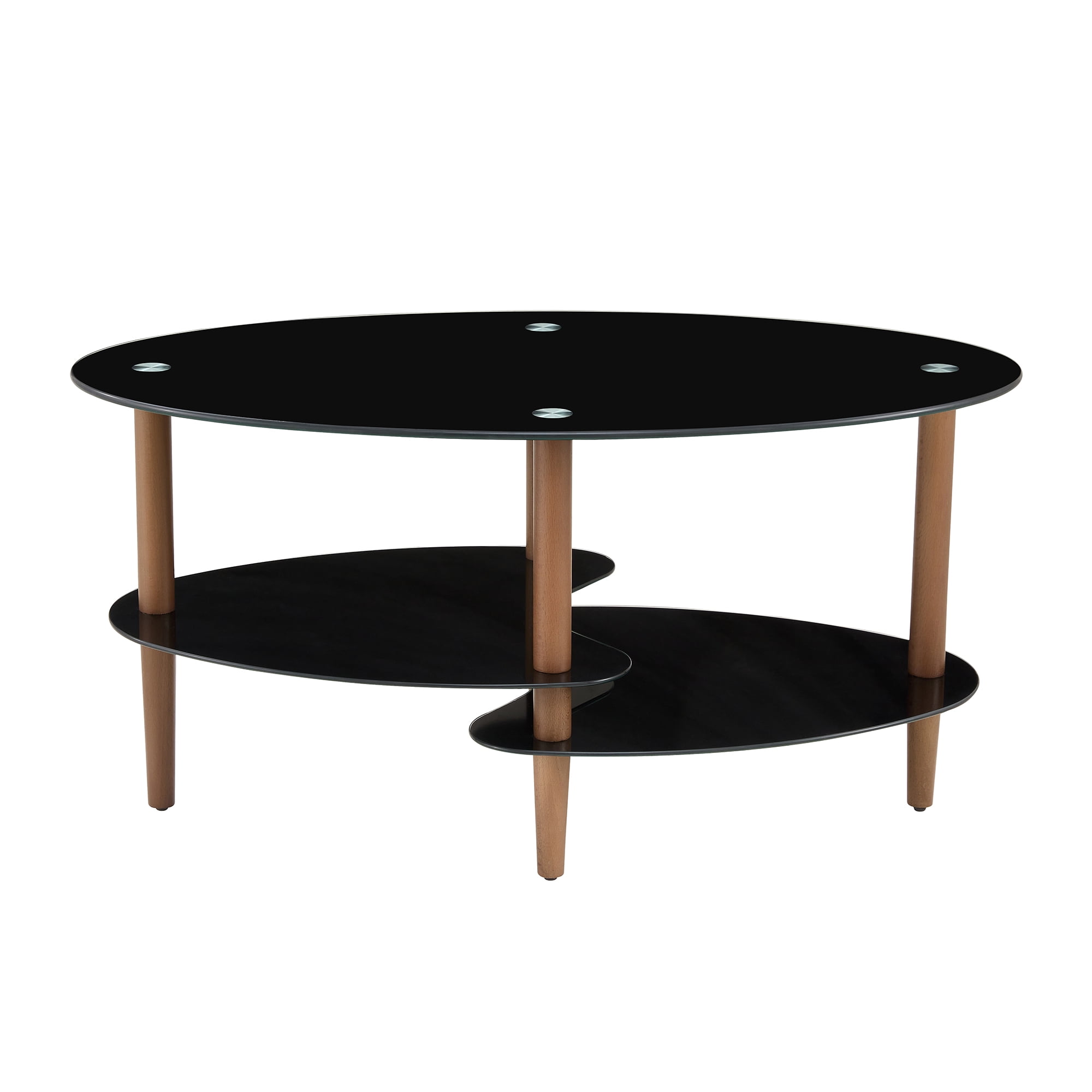 MAYEERTY Transparent Oval Glass Coffee Table – 3-Layer Modern Tea Table with Stainless Steel Legs