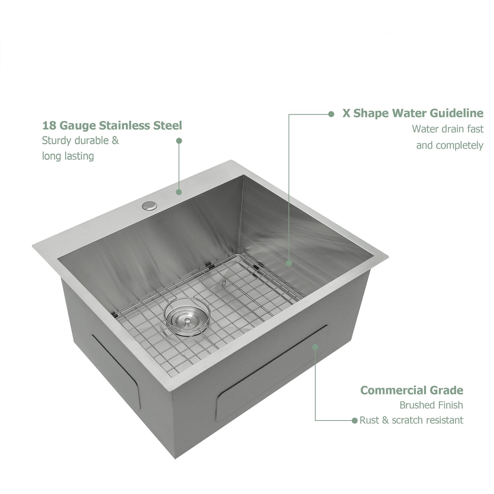 Undermount Kitchen Sink 25"x22"x12" Stainless Steel Laundry Utility Sink Drop In Topmount 16 Gauge Deep Single Bowl Kitchen Sink Basin,Stainless Steel Kitchen Sink