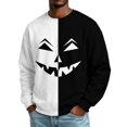 thumbnail image 4 of Hsovts Men Relaxed Fit Long Sleeve Sweatshirt, Halloween Split Color Pumpkin Face Graphic Crew Neck Pullover Top White XL, 4 of 5