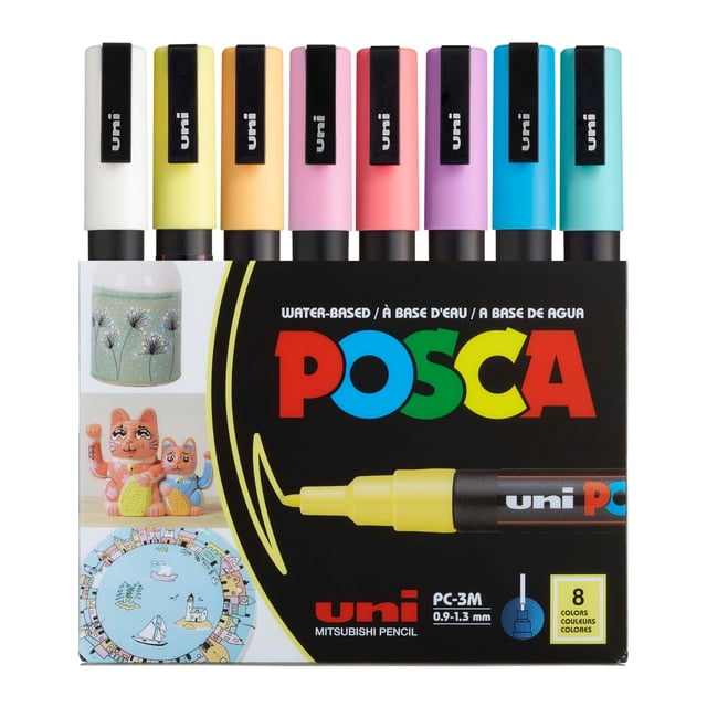 Set de Marcadores Posca PC-3M 8 Marcadores de Pintura Fina Tonos Suaves