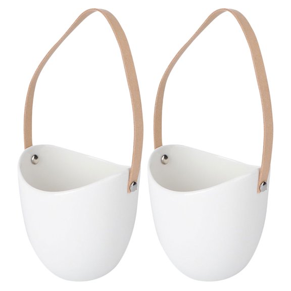 ifundom Set of 2 White Ceramic Wall with PU Hangers for Office and Living Room Decoration
