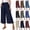 28# Navy, variant on Women's Classic Loose Fit Wide Leg Culottes Trendy Elastic Waist Side Pocket Casual Summer Cropped Trousers Brown L