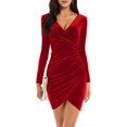 thumbnail image 1 of GUBERRY Womens Wrap V Neck Long Sleeve Velvet Bodycon Ruched Cocktail Party Dress, 1 of 7