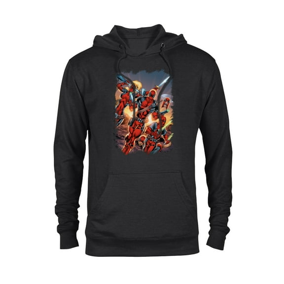 Marvel Deadpool Family Battle Charge Distressed Comic Art- Pullover Hoodie for Adults - Customized-Black