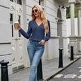 thumbnail image 5 of WBQ Women's Fall Blouses 2024 Fashion V Neck Tops Solid Color Ruched Loose Fit Blouses Trendy Tops, S-2XL, 5 of 8