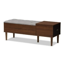 Baxton Studio Merrick Mid-century 1-drawer 2-tone Oak and Dark Brown Wood Entryway Storage Grey Cushioned Bench Shoe