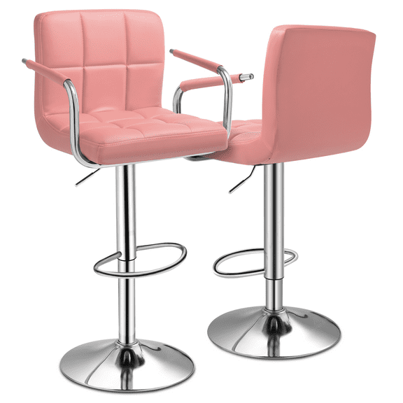 KDTHTF 2-pack bar stool, 360 ° adjustable height faux leather seat, modern style metal frame counter height chair (pink)