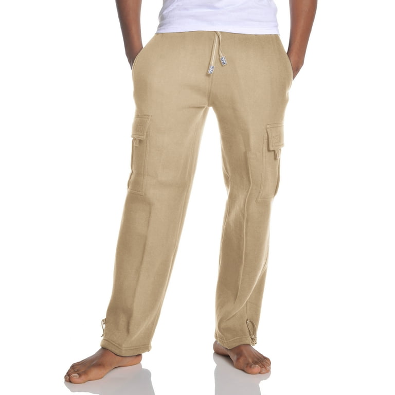 Pro Club Men's Heavyweight Fleece Cargo Sweatpant, Khaki, Large