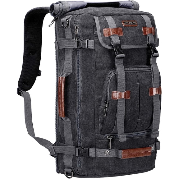 WITZMAN Travel Backpack for Men Large Canvas Backpack Luggage Carry on Duffel Bag A519-1 Black