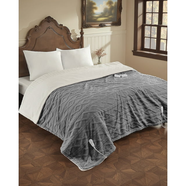 Electric Blanket - Thick Tufted Sherpa Heated Blanket with 10 Heating Levels and 10 Time Settings, ETL Certified Machine Washable Heating Blanket 84"×90", Grey