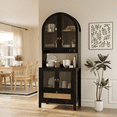 thumbnail image 2 of LAZZO 75" Tall Arched Pantry Cabinet with Accessible Storage & Innovative Drawer, Anti-Tipping Cupboard for Kitchen & Dining Room, Black, 2 of 7