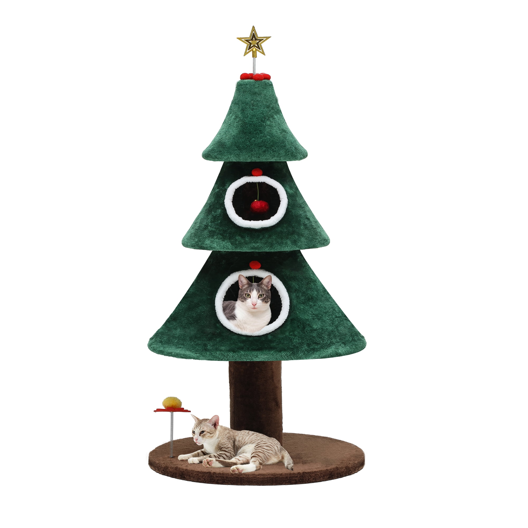 Uforic 52" Large Christmas Cat Tree Tower with 2 Condos &Teaser Plaything, Green