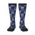 thumbnail image 1 of JUNZAN Blue Gingham Buffalo Check Pattern Fun Novelty Knee Warmer High Socks, 1 of 6
