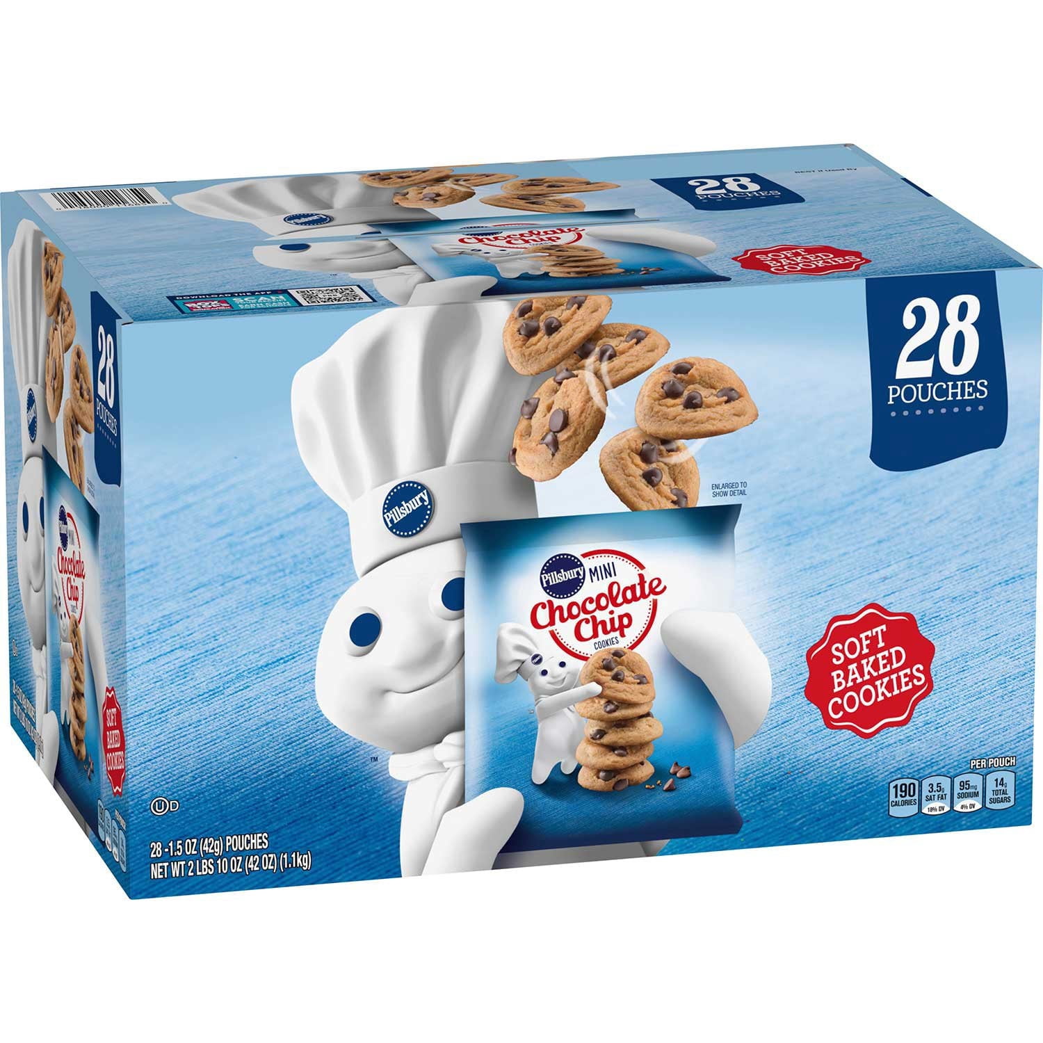 Pillsbury Soft Baked Mini Chocolate Chip Cookies, 1.5 oz., 28 Pack With White Bowl By OMA