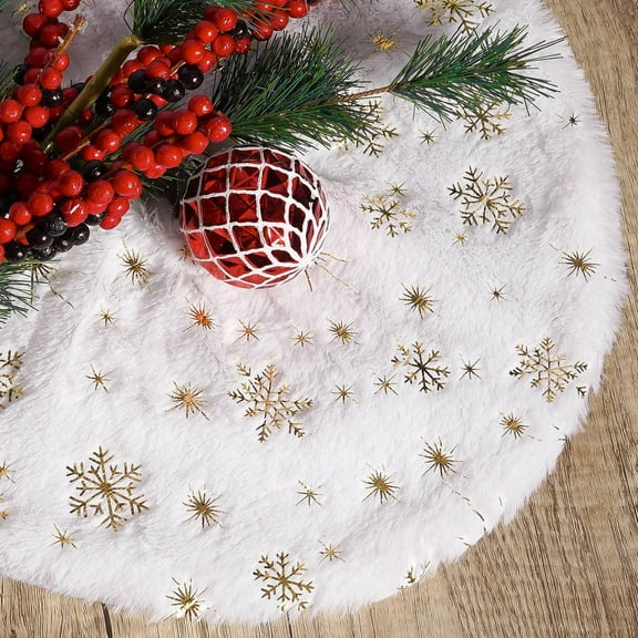 Hoiday Clearance! Titcea Christmas Tree Skirt, 15.35 Inch Velvet Soft Xmas Winter White Tree Skirt for Holiday Party Home Indoor Outdoor Decorations