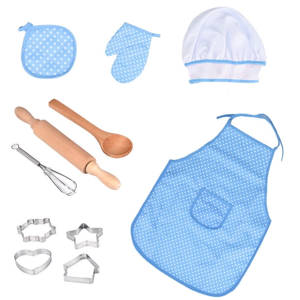 Ensemble de Cuisine pour Enfants 11 Pcs, Costume de Cuisine, Kit de Jeu de Rôle, Tablier et Chapeau