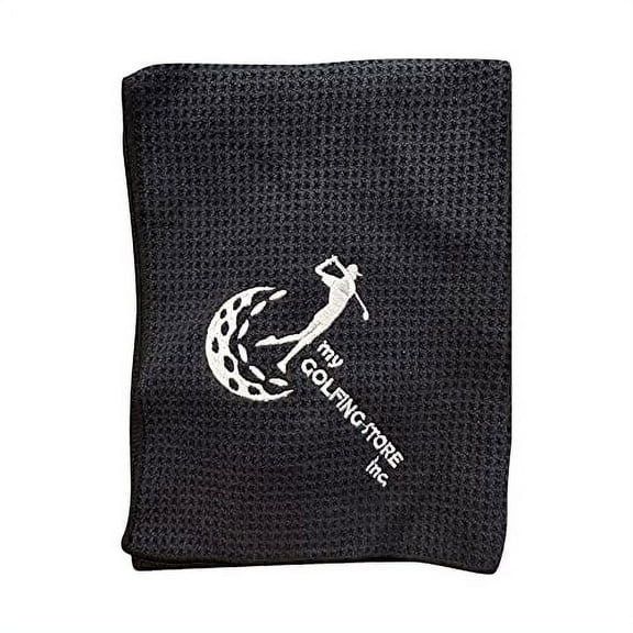 My Golfing Store-  16" x 21", Tri-fold Premium Black  Microfiber Fabric Heavy Duty Carabiner Clip Magnetic Golf Towel