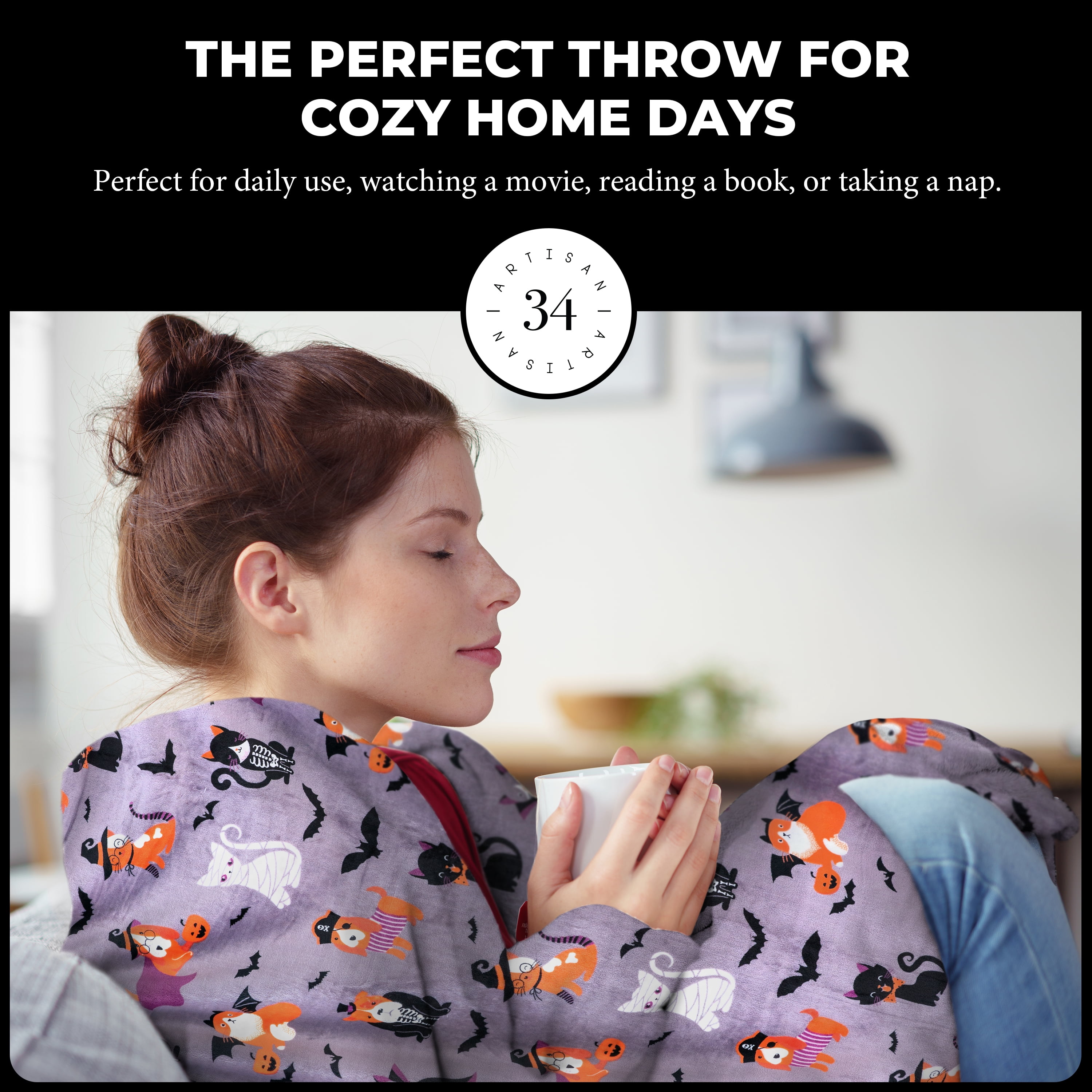Artisan 34 Oversized Plush Throw Blanket- Bed & Couch Fuzzy and Fluffy Super Soft Colorful Dogs and Cats, Warm & Lightweight Decorative Blanket- 50x70”, Pets