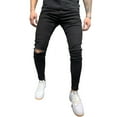 thumbnail image 2 of Kmbangi Men Solid Color Zipper Stretch Ripped Jeans with Pocket, Belt Loop, 2 of 8