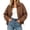 Brown, variant on Women Color Block Jacket Collar Cropped Zip Up Jacket Oversized Utility Bomber Coat with Drawstring Hem & Patch Pockets
