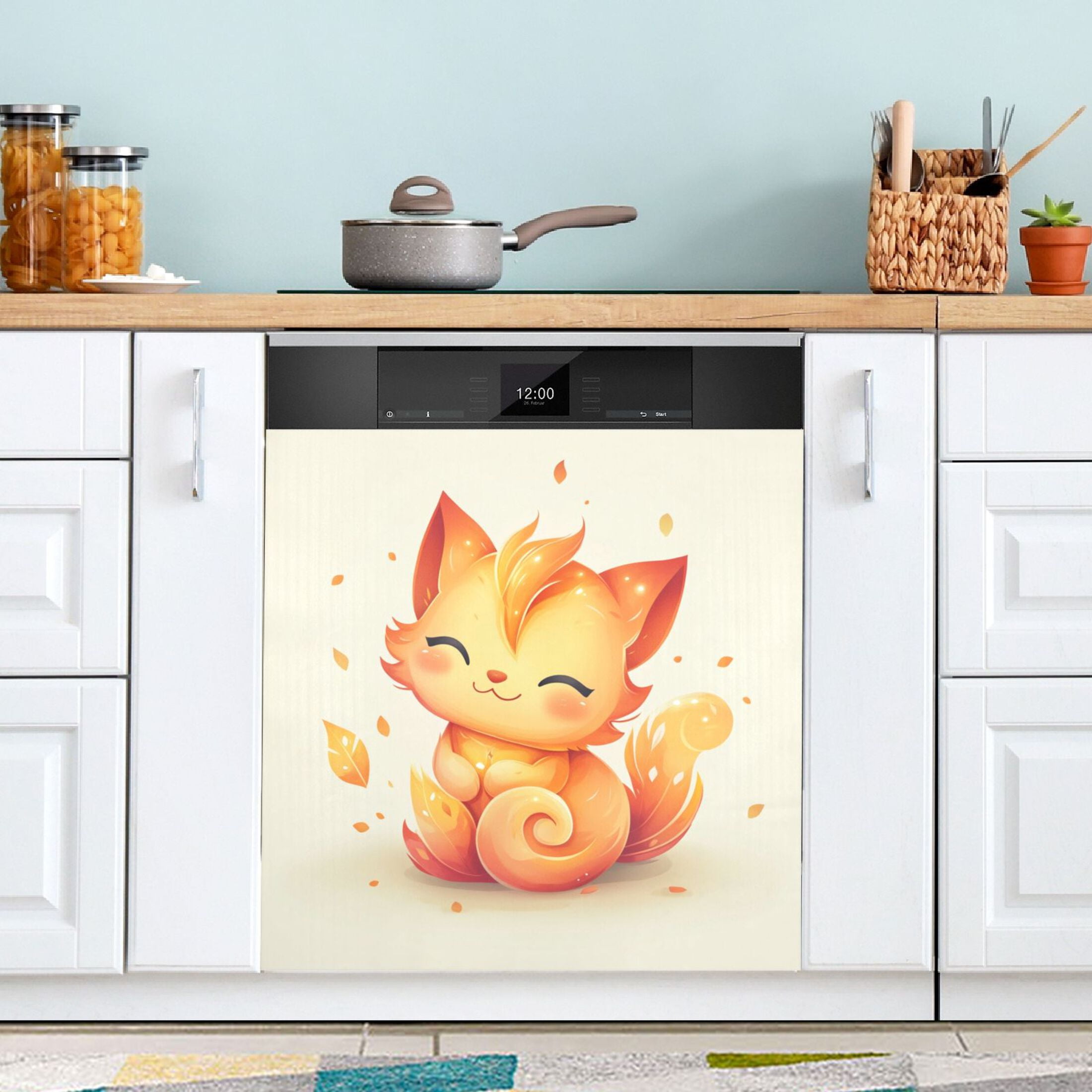Dishwasher Magnetic Sticker 23x26 Inch Refrigerator Magnetic Sticker Washing Machine Magnetic Sticker Kitchen Panel Magnetic Sticker Home Decor Little Orange Cat