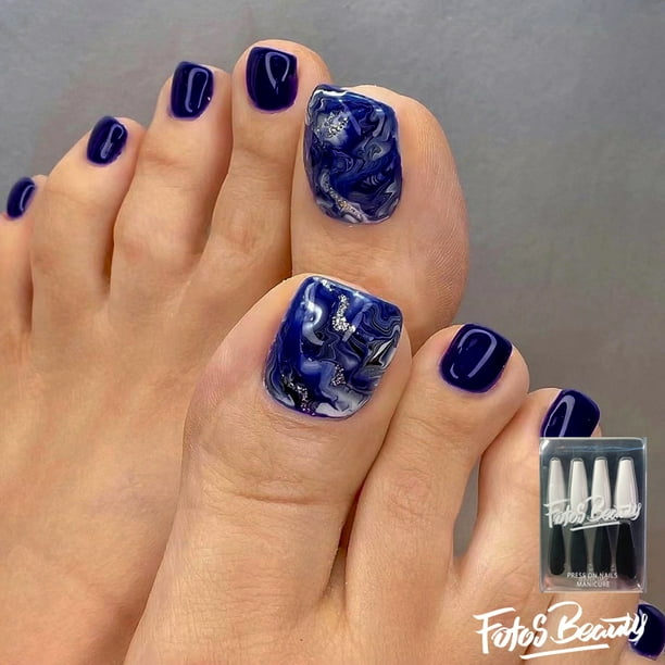 Fofosbeauty 24 PCS Toe Nail Designs 2022, Short Square Press on Toenails, Universal Blue Print Fofosbeauty 24 PCS Toe Nail Designs 2022, Short Square Press on Toenails, Universal Blue Print