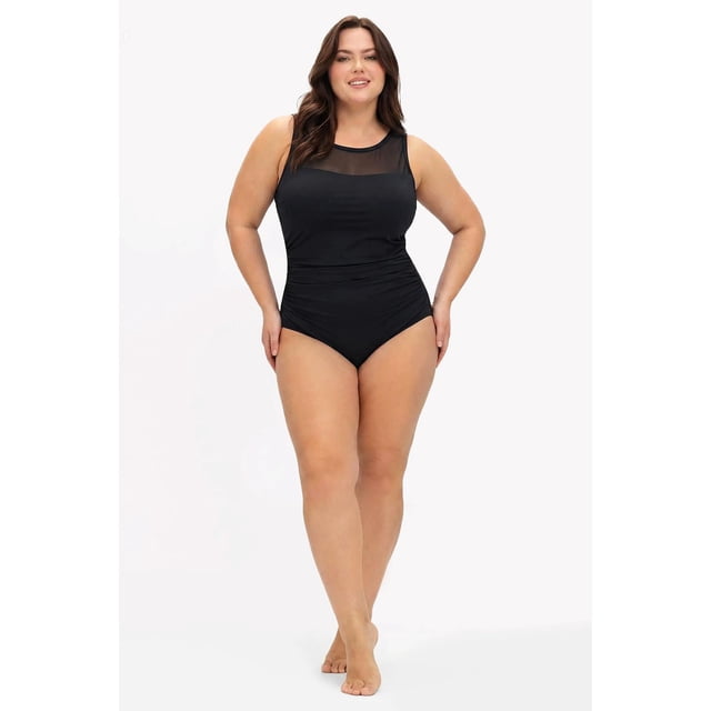 Traje de baño con detalle de mesh Roman Fashion /Tallas Extras, W-12 (Negro) negro 46