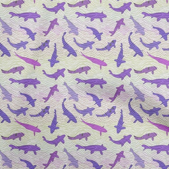 oneOone Viscose Chiffon Purple Fabric Asian Japanese Koi Fish With Wave Dress Material Fabric Print Fabric By The Yard 42 Inch Wide