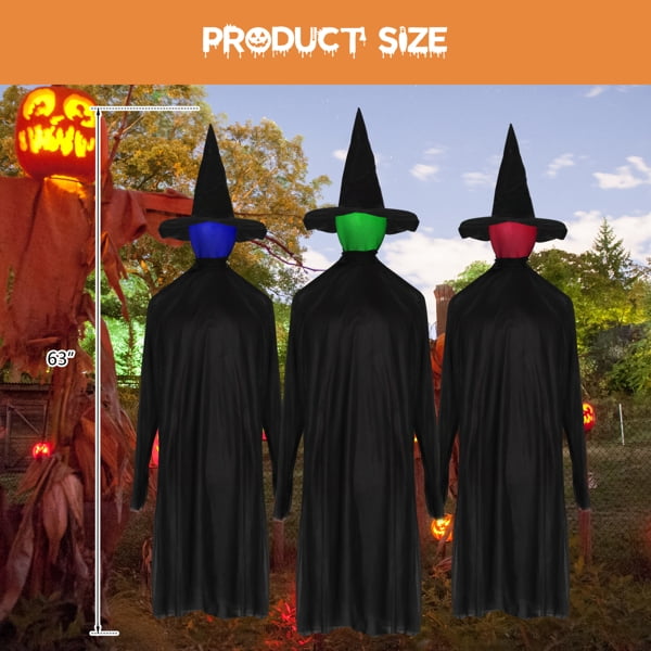 Alvantor 63 in Lighted Halloween Witch Decoration with 3 Witches, Color-Changing Heads and Scary Sounds, Black