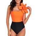 thumbnail image 2 of Ndbuld Women's One Piece Swimdress V-Neck Mesh Ruched Bathing Suits High Waisted Swimsuits Summer Clearance Orange M, 2 of 6