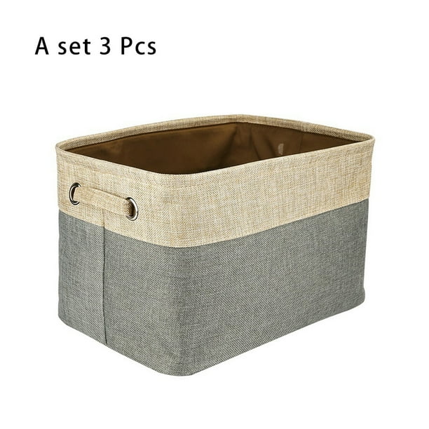 Storage Large Basket Set 3Pack Big Rectangular Fabric Collapsible Organizer Bin with Carry
