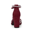 thumbnail image 2 of BLISSFUL STEP Women's Shoes Rhinestone Crisscross Strappy Block Heel Faux Suede Ankle Buckle Sandals Burgundy 8, 2 of 7