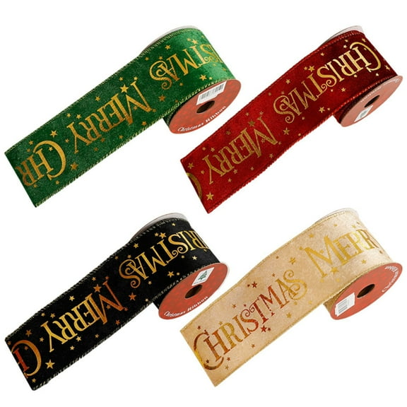 4 Rolls Wired Christmas Wired Ribbon - 2.5 Inch Wide Sparkling Red, Golden & Green Fabric Wrapping Ribbon for DIY Crafts, Gift Wrapping, Tree Decorations, Bows & Garlands Festive Decor