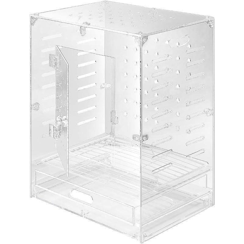 Clear Acrylic Bird Cage for Small Birds, Transparent Display Habitat for Canary, Parakeet - Easy to Clean & Assemble (9x12x15in)