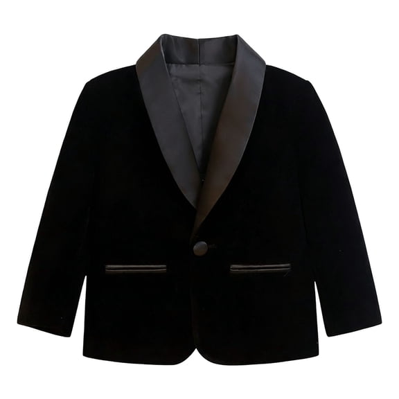 GiLiling Little Boys Spring Fall Velvet Formal Blazers Lightweight Kids Shawl Lapel Tuxedo Dress Wedding Prom Party Jackets (Black, 3-4 Years)