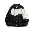 thumbnail image 2 of Abrigos vaqueros para hombre, estilo hip hop, estilo callejero, con empalmes negros, chaqueta vaquera para hombre, moda vintage coreana, ropa de abrigo de invierno desgastada, ropa holgada Joker, 2 of 4